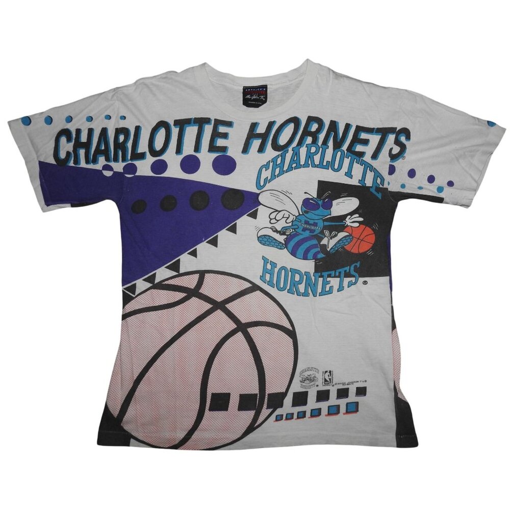 Vintage 90s Charlotte Hornets Magic Johnson Single Stitch T-Shirt Medium AOP